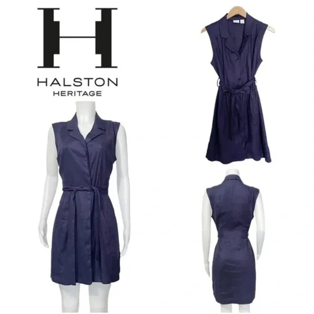 H by Halston Stretch Linen Mini Dress Belted